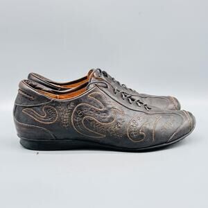Think! Shoes Womens 7 Brown Leather Lace Up Oxford Casual Embroidered Swirl